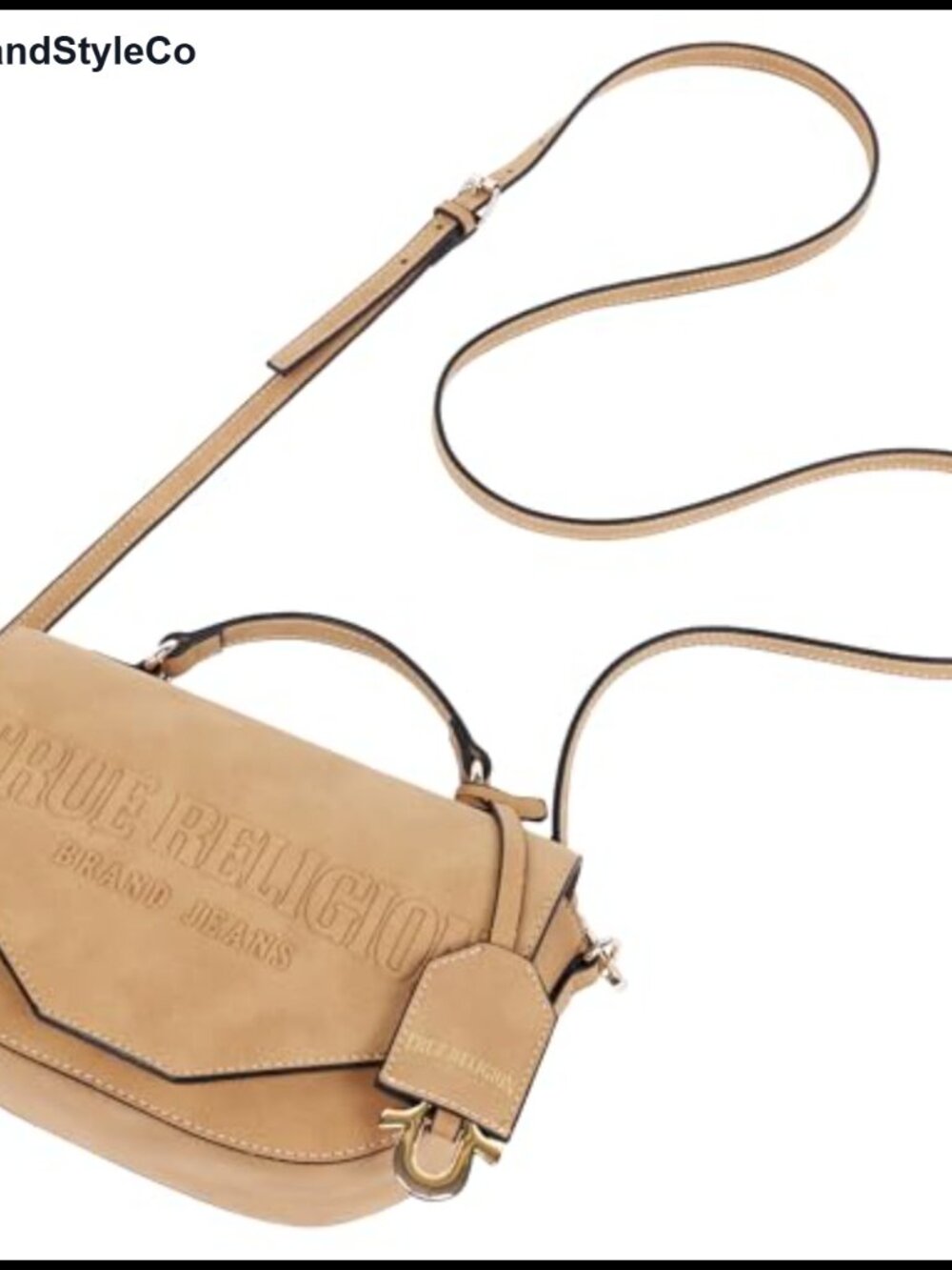 True Religion Crossbody Bag Faux Suede Gold Hardware